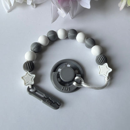 POPS Dummy Clip - Grey & White Stars & Lanterns - Can be personalised