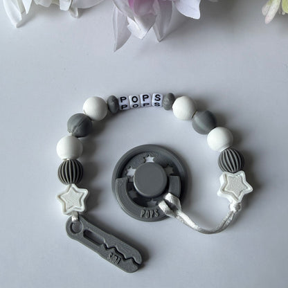 POPS Dummy Clip - Grey & White Stars & Lanterns - Can be personalised