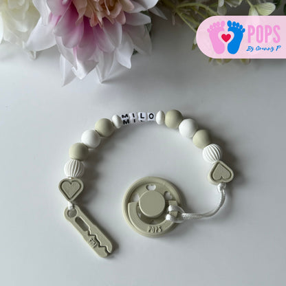POPS Dummy Clip - Khaki & White Hearts & Lanterns - Can be personalised