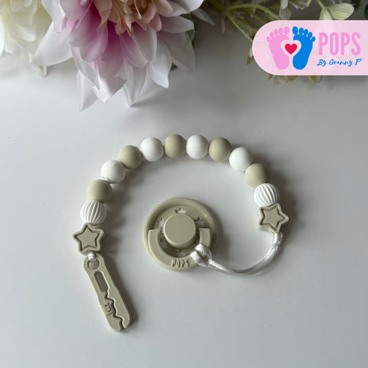 POPS Dummy Clip - Khaki & White Stars & Lanterns - Can be personalised