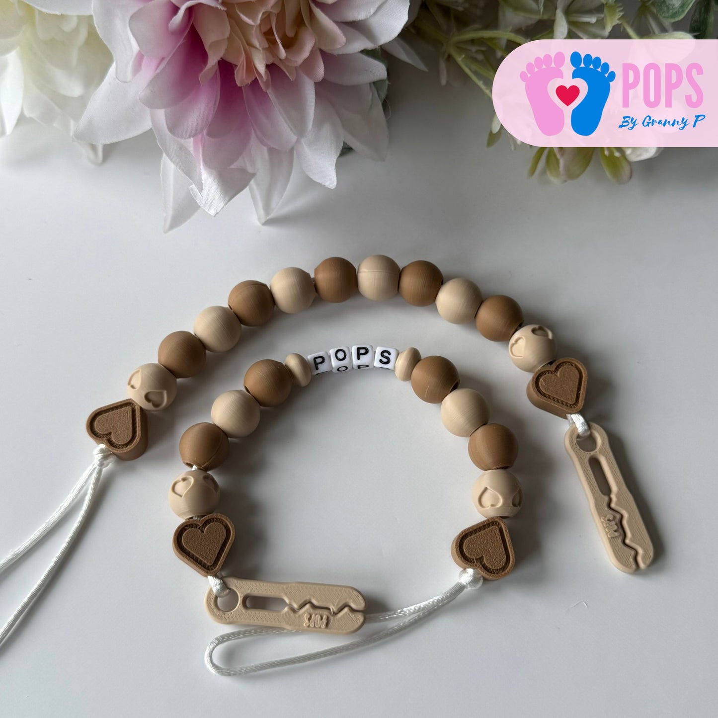 POPS Dummy Clip - Latte & Cappuccino Hearts & Hearts - Can be personalised
