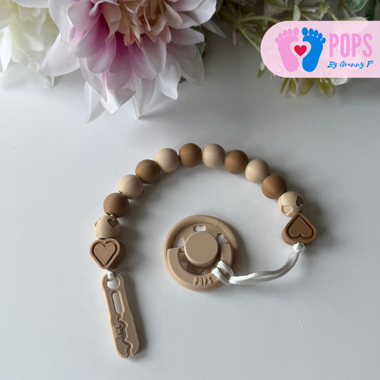 POPS Dummy Clip - Latte & Cappuccino Hearts & Hearts - Can be personalised