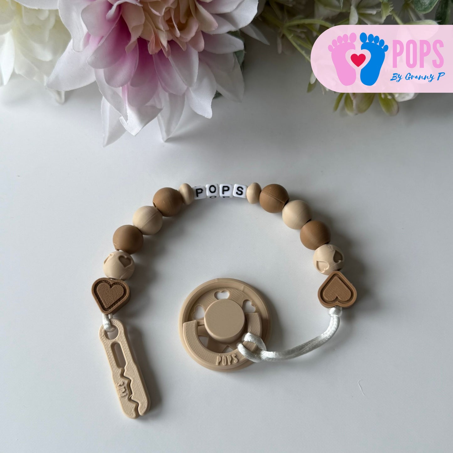 POPS Dummy Clip - Latte & Cappuccino Hearts & Hearts - Can be personalised