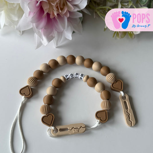 POPS Dummy Clip - Latte & Cappuccino Hearts & Lanterns - Can be personalised