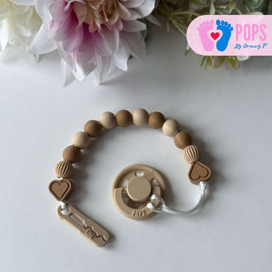 POPS Dummy Clip - Latte & Cappuccino Hearts & Lanterns - Can be personalised