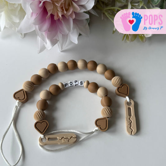 POPS Dummy Clip - Latte & Cappuccino Hearts & Swirls - Can be personalised