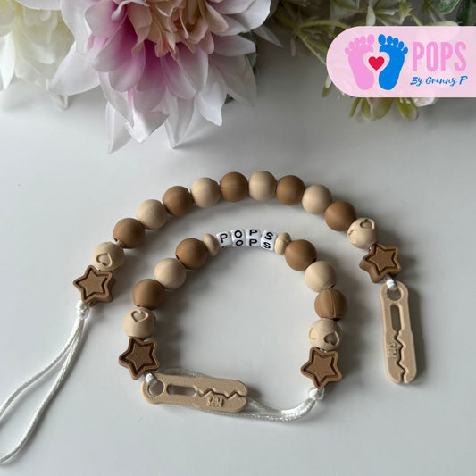 POPS Dummy Clip - Latte & Cappuccino Stars & Hearts - Can be personalised