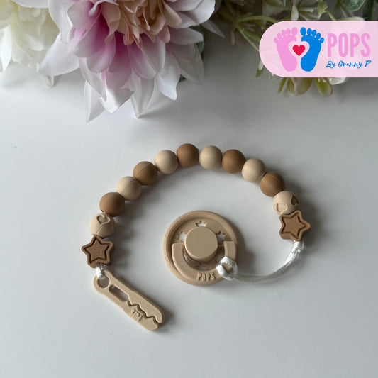 POPS Dummy Clip - Latte & Cappuccino Stars & Hearts - Can be personalised