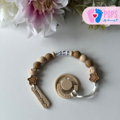 POPS Dummy Clip - Latte & Cappuccino Stars & Hearts - Can be personalised