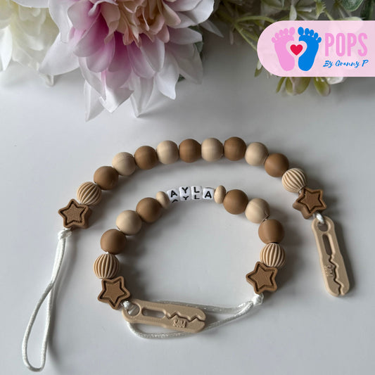 POPS Dummy Clip - Latte & Cappuccino Stars & Lanterns - Can be personalised