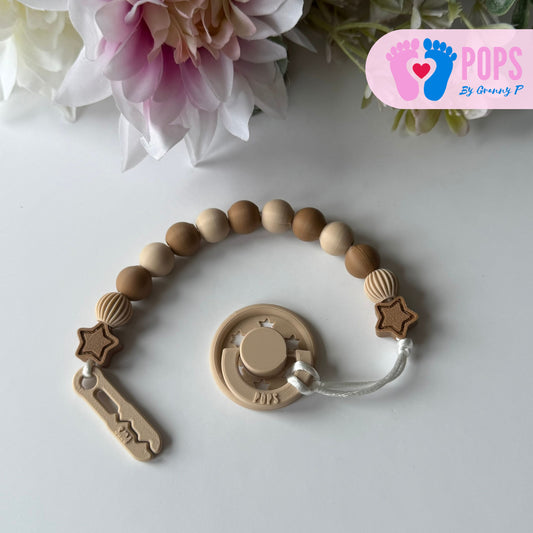 POPS Dummy Clip - Latte & Cappuccino Stars & Lanterns - Can be personalised