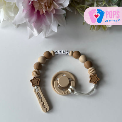 POPS Dummy Clip - Latte & Cappuccino Stars & Lanterns - Can be personalised