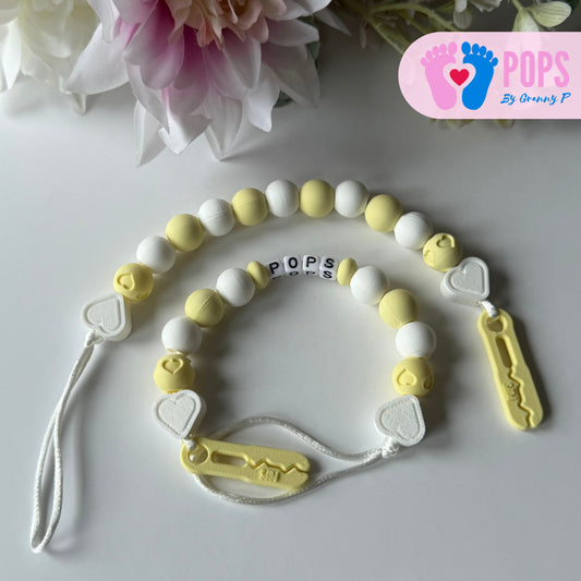 POPS Dummy Clip - Lemon & White Hearts & Hearts - Can be personalised
