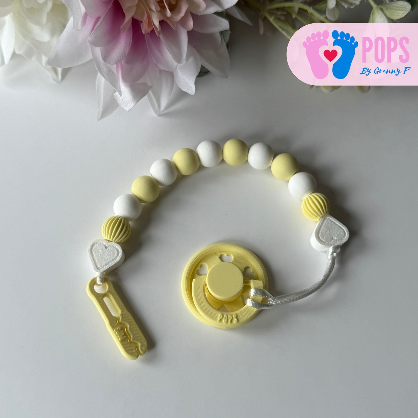 POPS Dummy Clip - Lemon & White Hearts & Lanterns - Can be personalised