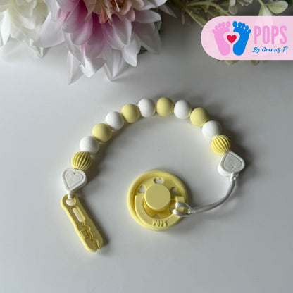 POPS Dummy Clip - Lemon & White Hearts & Lanterns - Can be personalised