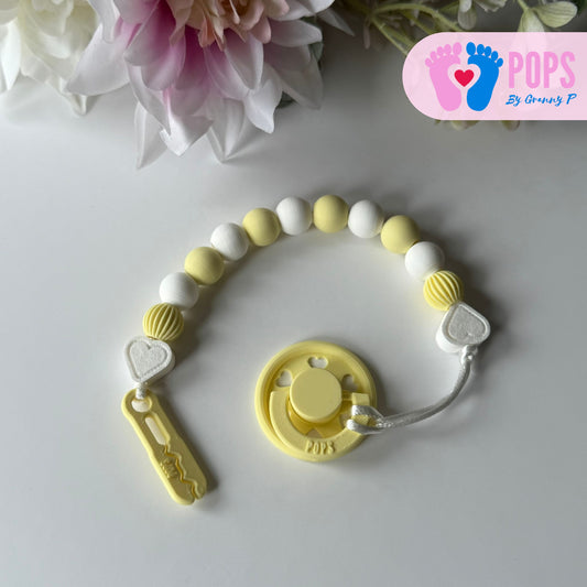 POPS Dummy Clip - Lemon & White Hearts & Lanterns - Can be personalised