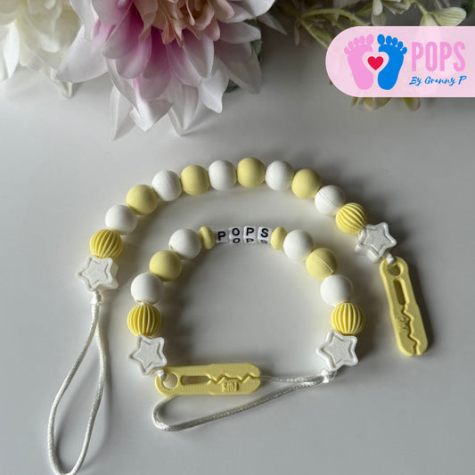 POPS Dummy Clip - Lemon & White Stars & Lanterns - Can be personalised