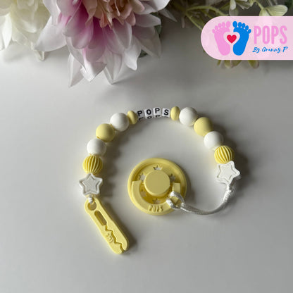 POPS Dummy Clip - Lemon & White Stars & Lanterns - Can be personalised