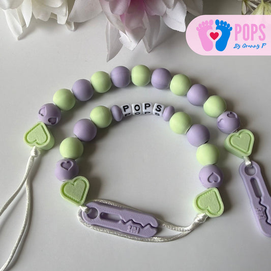 POPS Dummy Clip - Lilac & Mint Hearts & Hearts - Can be personalised