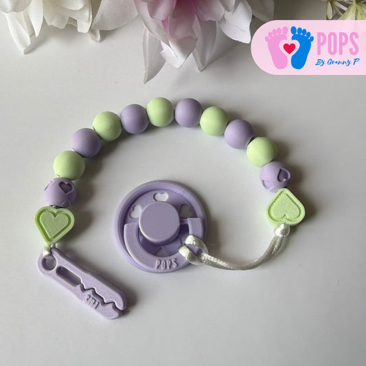 POPS Dummy Clip - Lilac & Mint Hearts & Hearts - Can be personalised