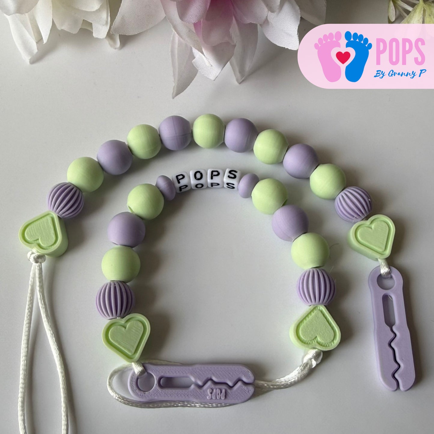 POPS Dummy Clip - Lilac & Mint Hearts & Lanterns - Can be personalised