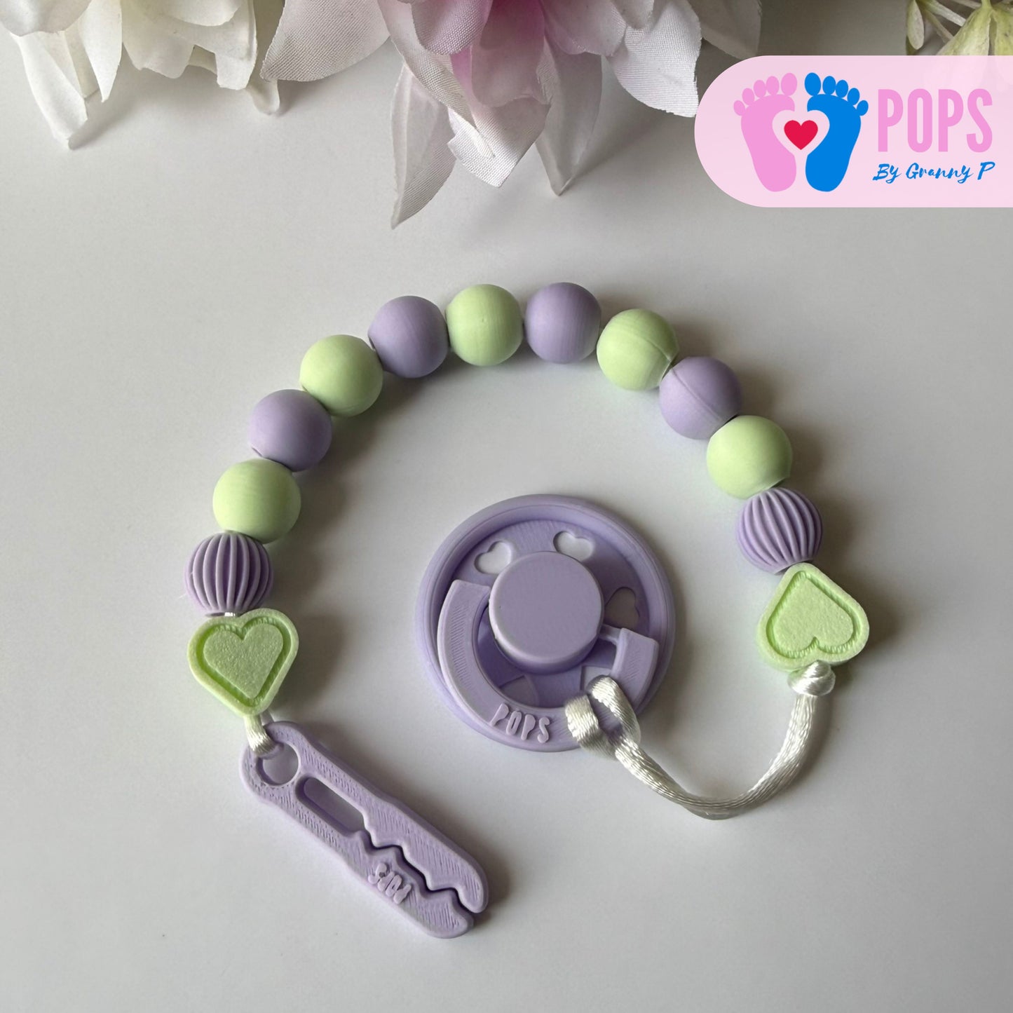 POPS Dummy Clip - Lilac & Mint Hearts & Lanterns - Can be personalised
