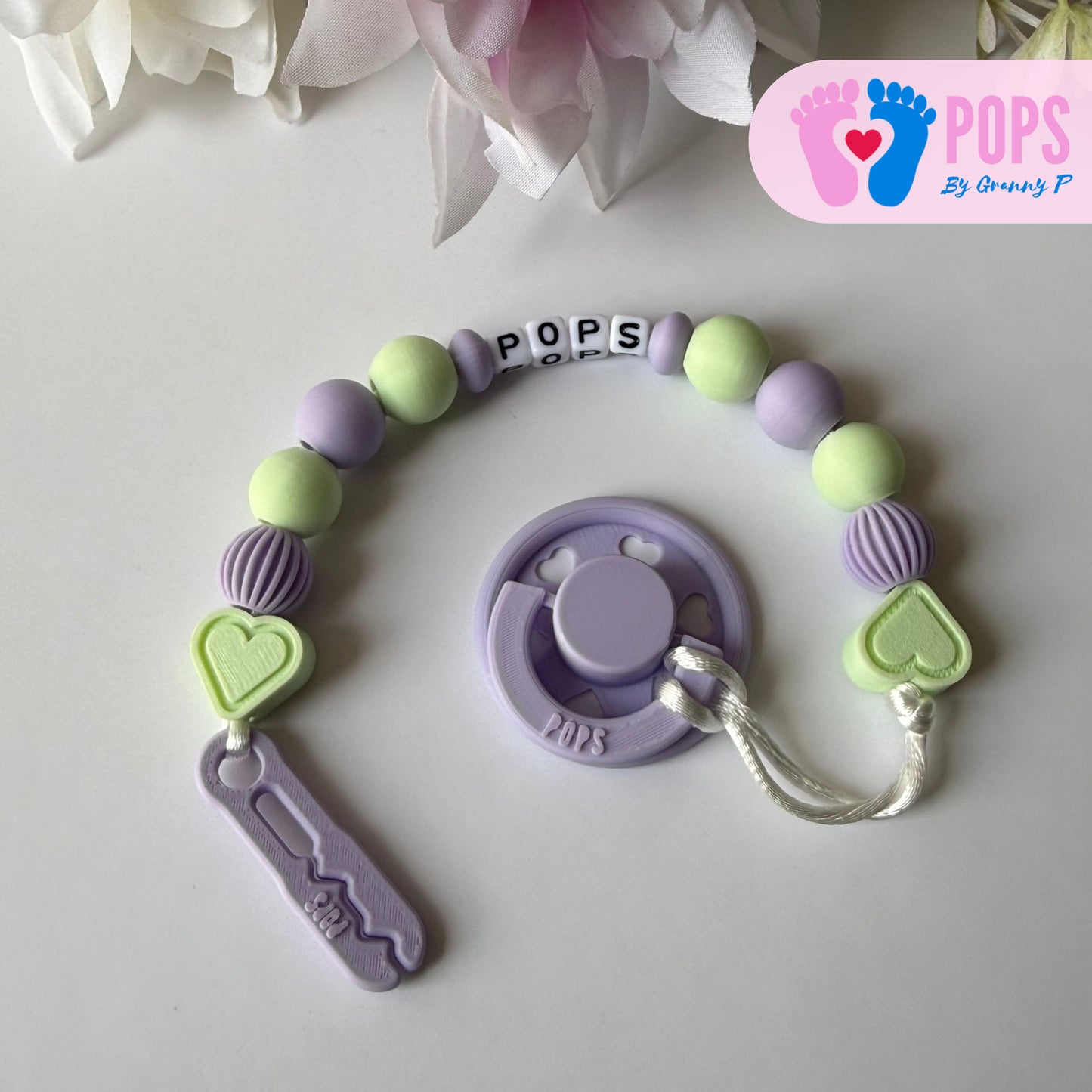 POPS Dummy Clip - Lilac & Mint Hearts & Lanterns - Can be personalised