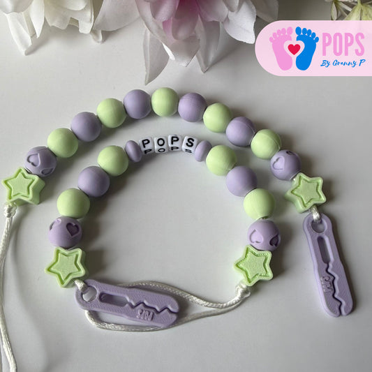 POPS Dummy Clip - Lilac & Mint Stars & Hearts - Can be personalised