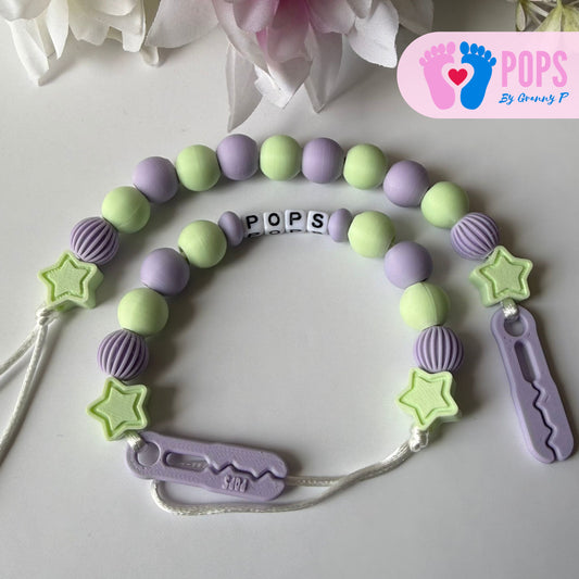POPS Dummy Clip - Lilac & Mint Stars & Lanterns - Can be personalised
