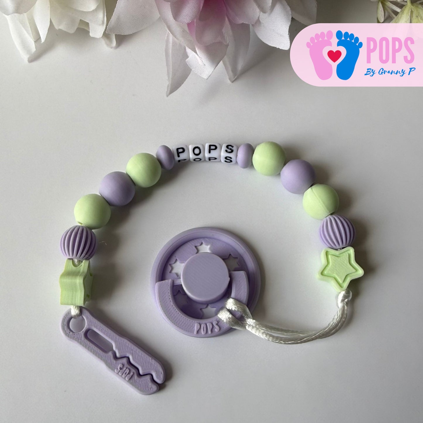 POPS Dummy Clip - Lilac & Mint Stars & Lanterns - Can be personalised