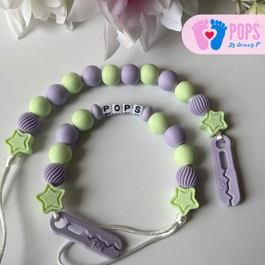 POPS Dummy Clip - Lilac & Mint Stars & Swirls - Can be personalised