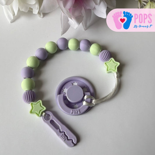 POPS Dummy Clip - Lilac & Mint Stars & Swirls - Can be personalised
