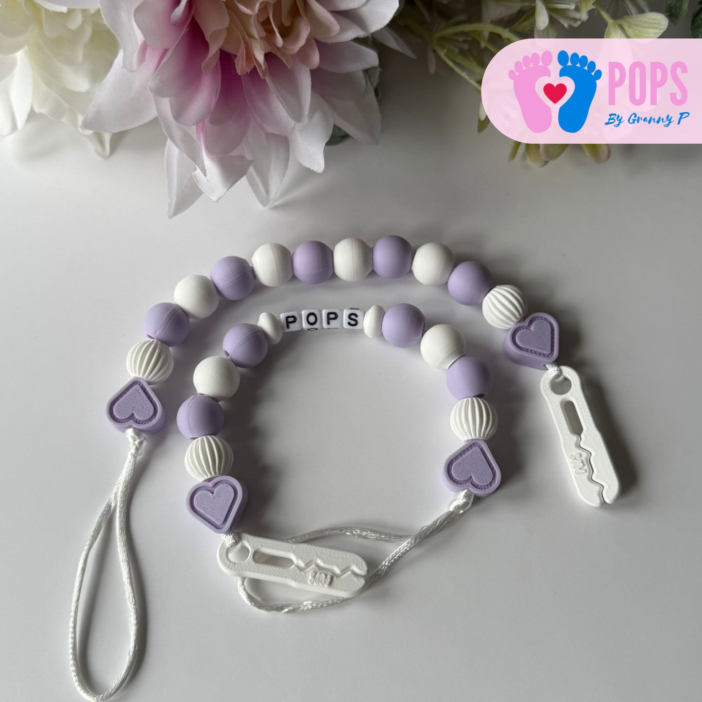 POPS Dummy Clip - Lilac & White Hearts & Lanterns - Can be personalised