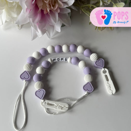 POPS Dummy Clip - Lilac & White Hearts & Lanterns - Can be personalised