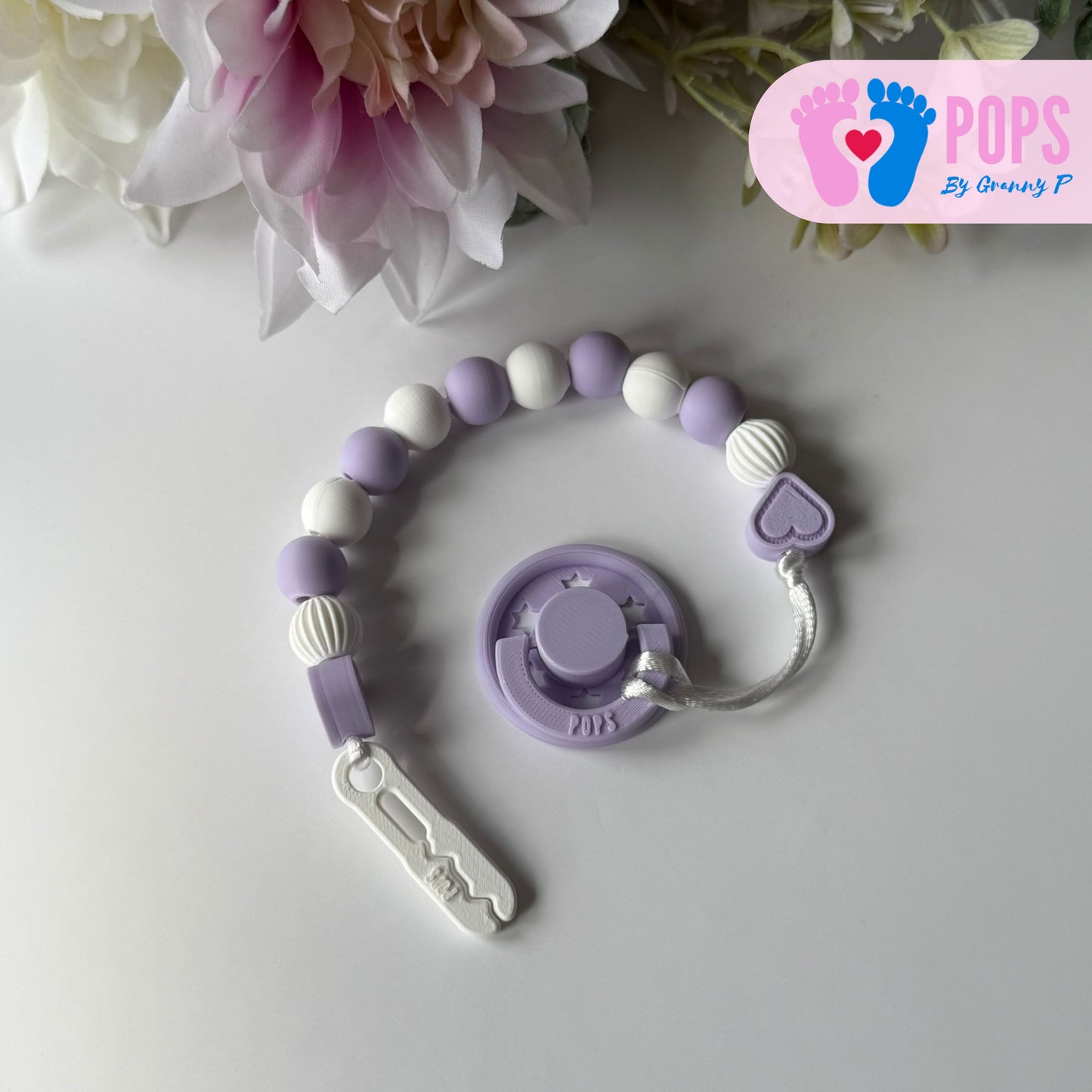 POPS Dummy Clip - Lilac & White Hearts & Lanterns - Can be personalised