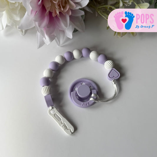POPS Dummy Clip - Lilac & White Hearts & Lanterns - Can be personalised