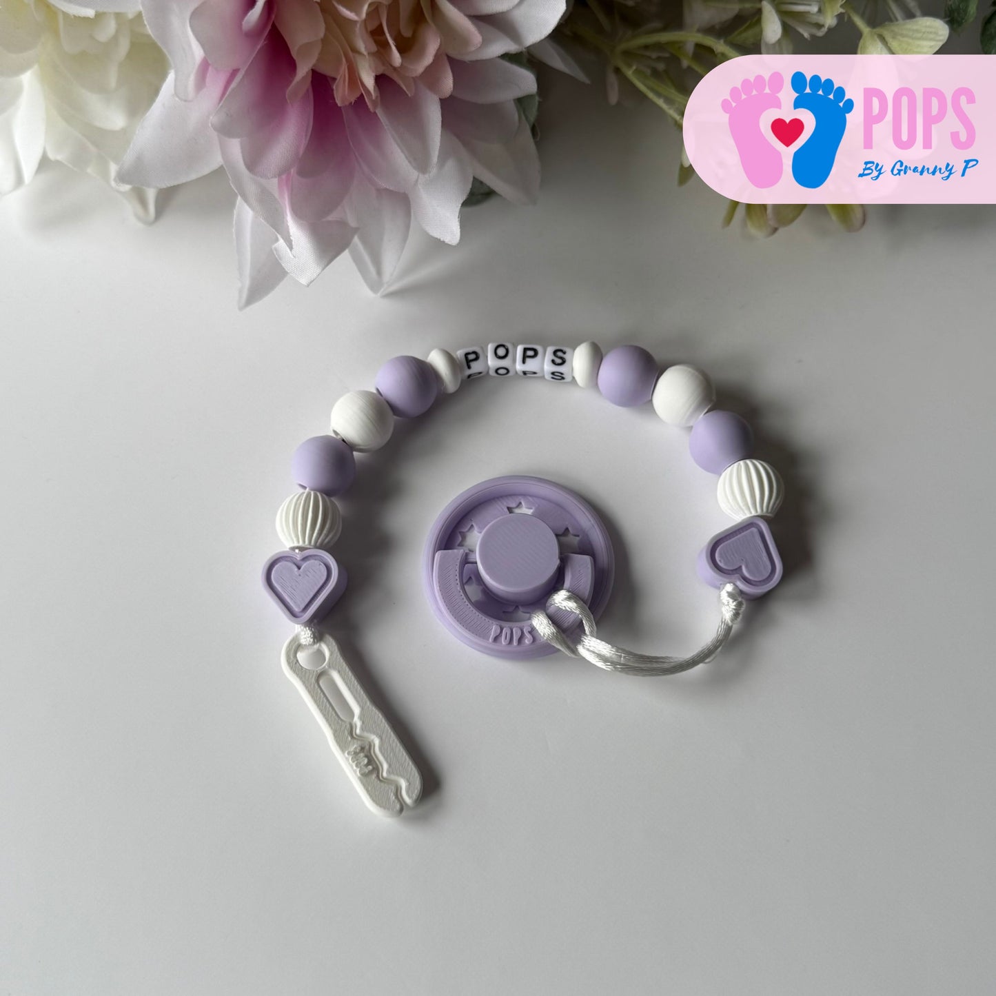 POPS Dummy Clip - Lilac & White Hearts & Lanterns - Can be personalised