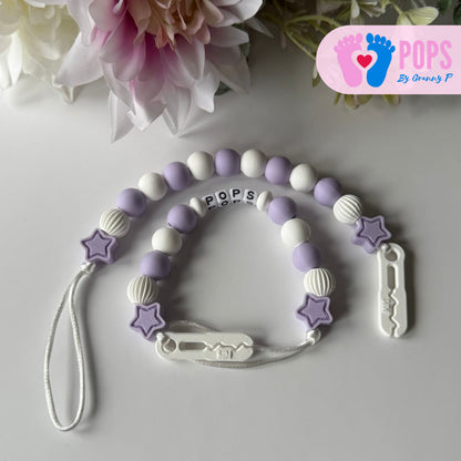 POPS Dummy Clip - Lilac & White Stars & Lanterns - Can be personalised