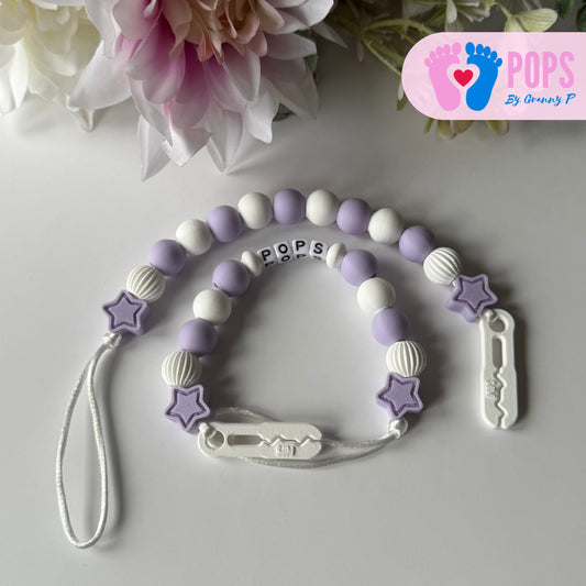 POPS Dummy Clip - Lilac & White Stars & Lanterns - Can be personalised