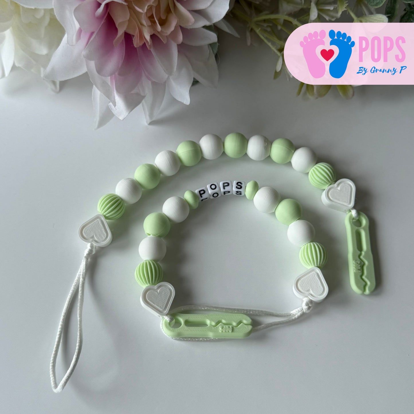 POPS Dummy Clip - Mint & White Hearts & Lanterns - Can be personalised
