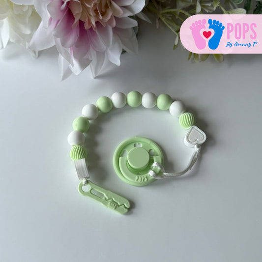 POPS Dummy Clip - Mint & White Hearts & Swirls - Can be personalised