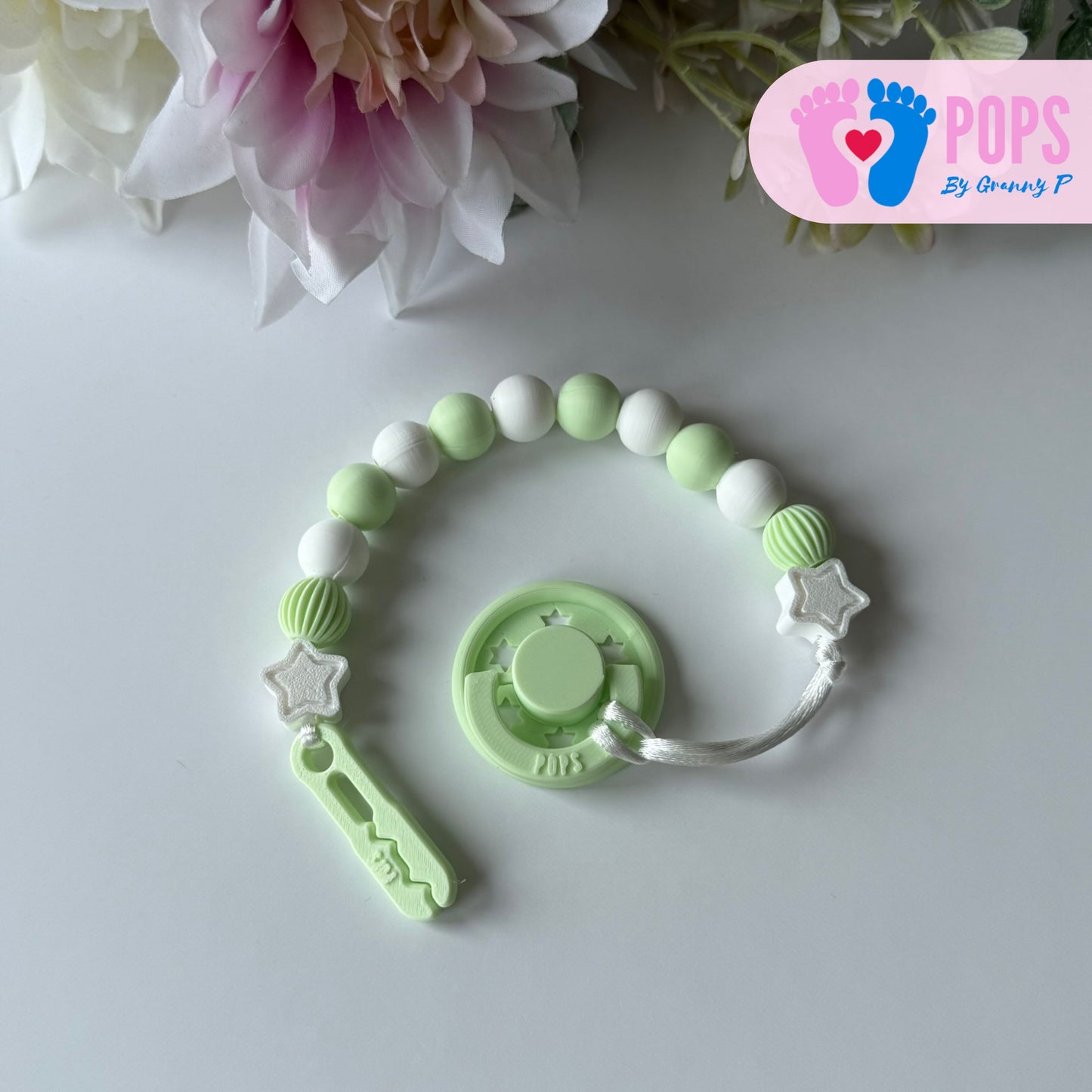 POPS Dummy Clip - Mint & White Stars & Lanterns - Can be personalised