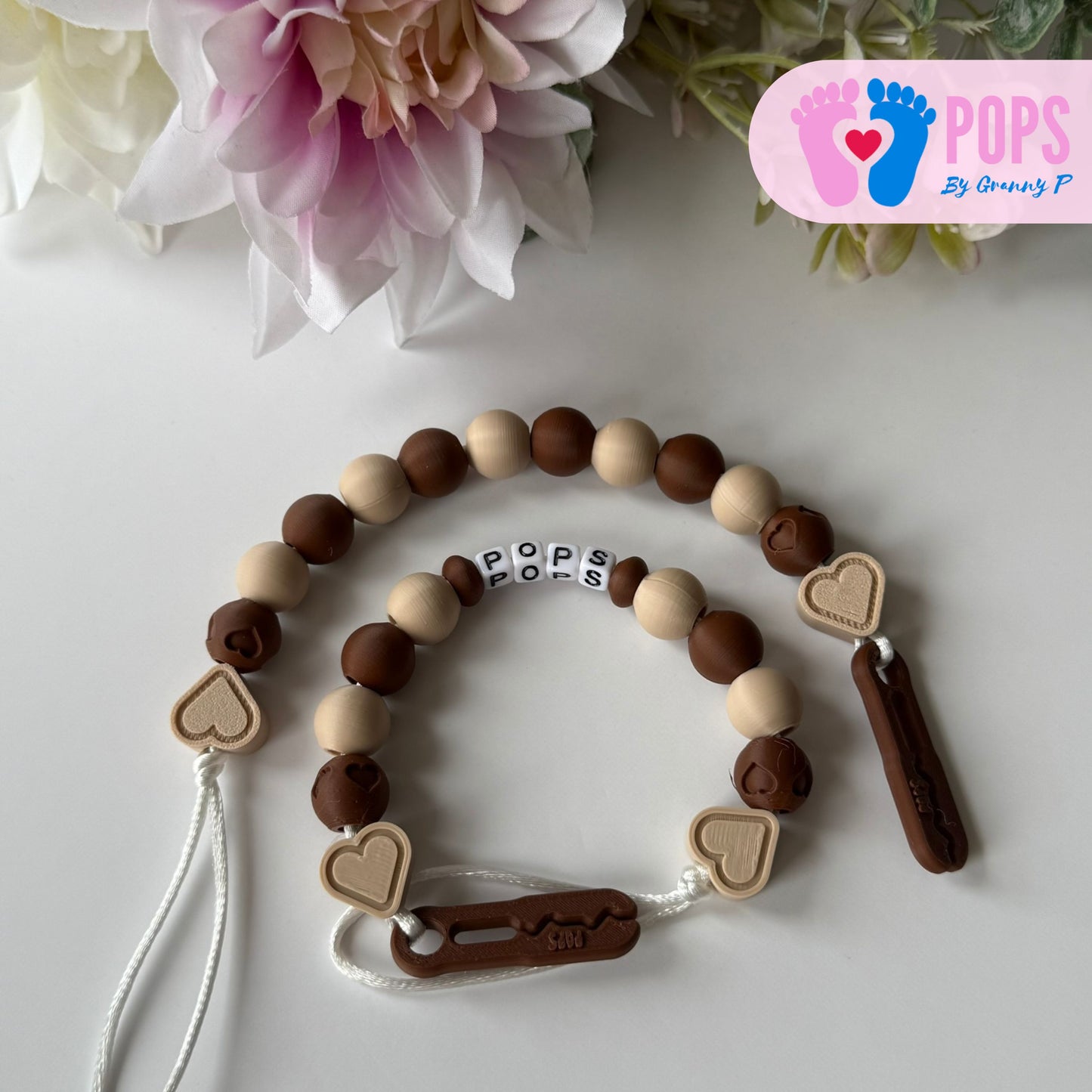 POPS Dummy Clip - Mocha & Latte Hearts & Hearts - Can be personalised