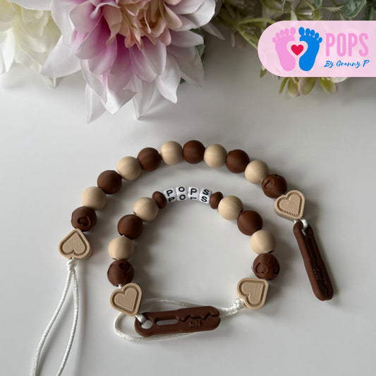 POPS Dummy Clip - Mocha & Latte Hearts & Hearts - Can be personalised