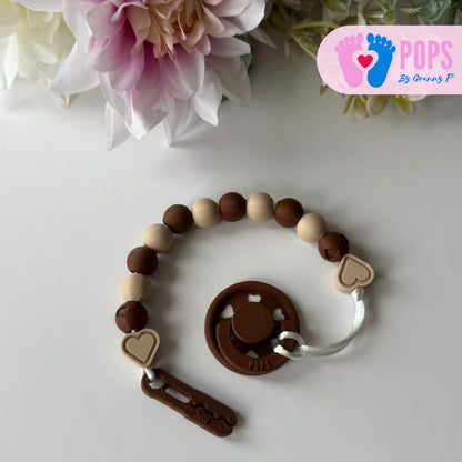POPS Dummy Clip - Mocha & Latte Hearts & Hearts - Can be personalised