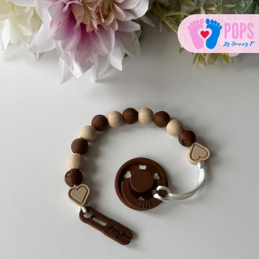 POPS Dummy Clip - Mocha & Latte Hearts & Hearts - Can be personalised
