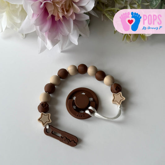 POPS Dummy Clip - Mocha & Latte Stars & Hearts - Can be personalised