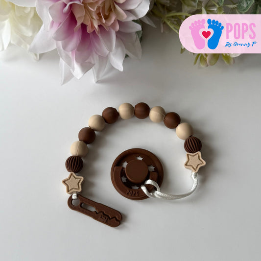 POPS Dummy Clip - Mocha & Latte Stars & Lanterns - Can be personalised