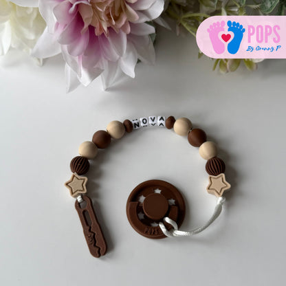 POPS Dummy Clip - Mocha & Latte Stars & Lanterns - Can be personalised