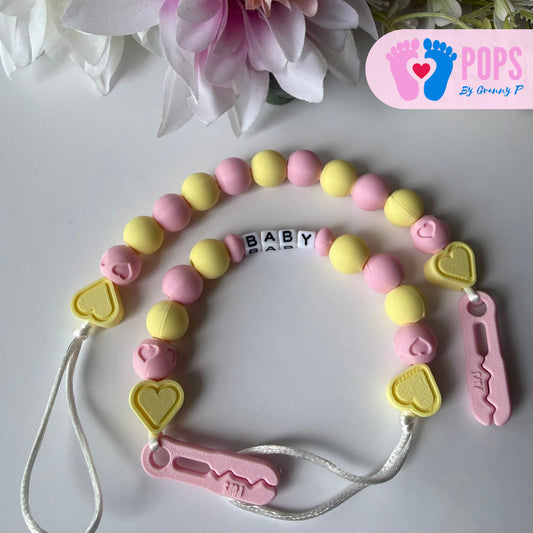 POPS Dummy Clip - Pink & Lemon Hearts & Hearts - Can be personalised